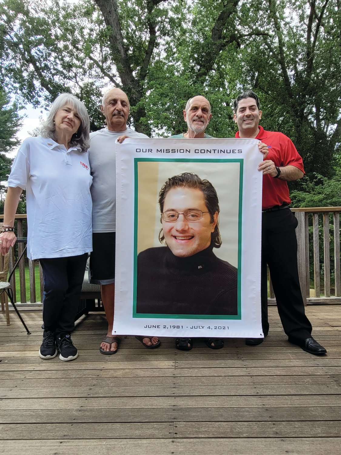 FA-MILY: Sallyann DiIorio, family friend Vincent LaFazia, Jack DiIorio and Michael Crawley, have committed to continue raising money for FARA following the death of Matthew DiIorio in July. This is their 11th year raising money for the FA advocacy group, but the first time holding events since losing Matthew to the disease.